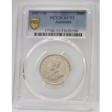 AUSTRALIA 1917 M . ONE 1 SHILLING . PCGS AU53
